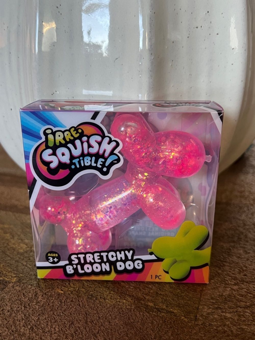 JA-RU Irre-Squish-tible Stretchy B'Loon Dog Toy of  Pink  Glitter NEW